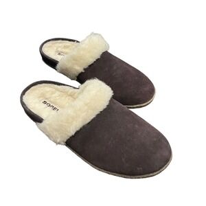 Sorel Nakiska Slide II Slippers Womens 8 Purple Suede Shearling Lined House Shoe